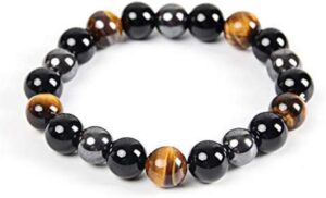 Natural Black Obsidian, Tiger’s Eye & Hematite Bracelet